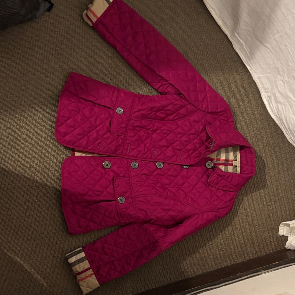 Burberry Brit Fuchsia Quilted Jacket with Plaid Lining